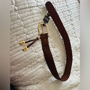 Michael Kors Dark Brown Woven Belt with Gold Accents